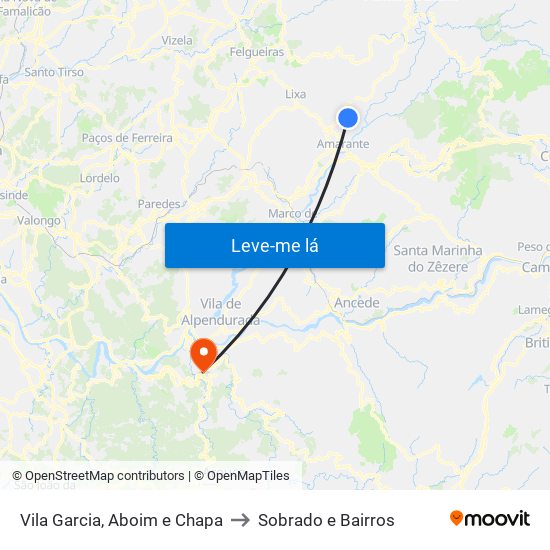 Vila Garcia, Aboim e Chapa to Sobrado e Bairros map