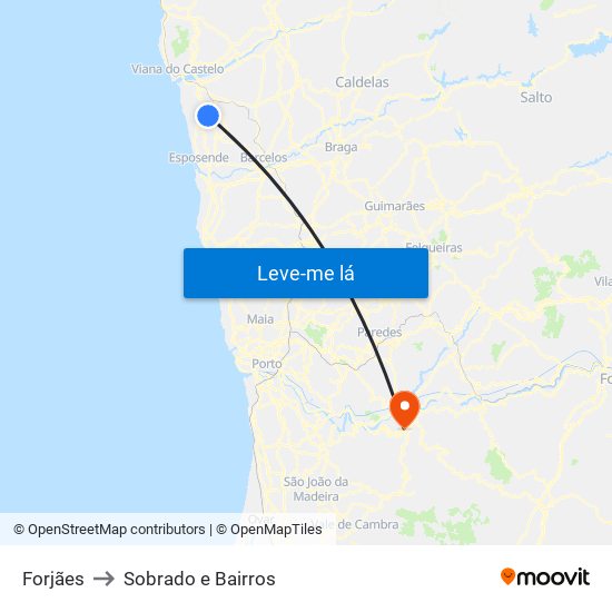 Forjães to Sobrado e Bairros map