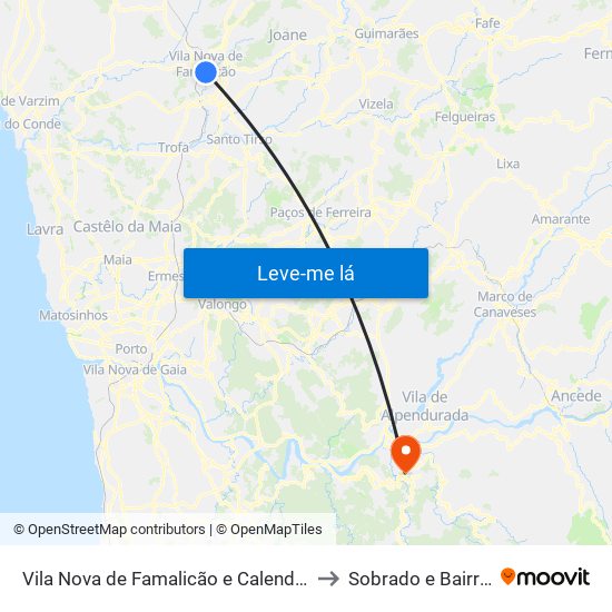 Vila Nova de Famalicão e Calendário to Sobrado e Bairros map