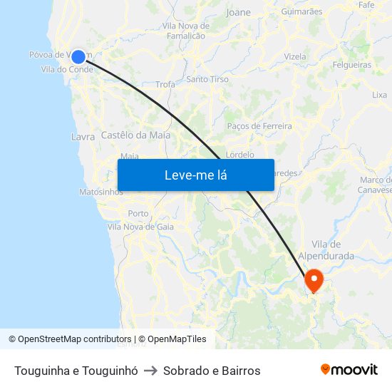 Touguinha e Touguinhó to Sobrado e Bairros map