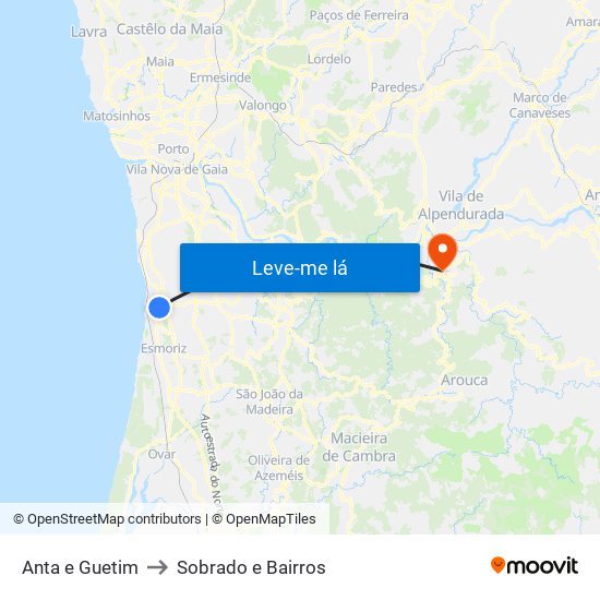 Anta e Guetim to Sobrado e Bairros map