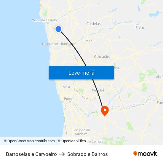 Barroselas e Carvoeiro to Sobrado e Bairros map