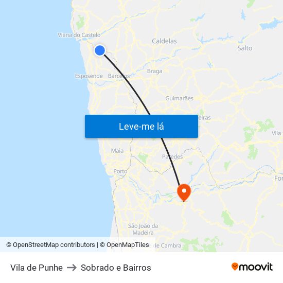 Vila de Punhe to Sobrado e Bairros map