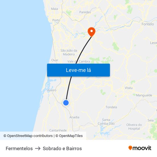 Fermentelos to Sobrado e Bairros map