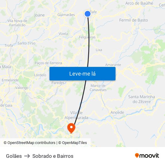 Golães to Sobrado e Bairros map