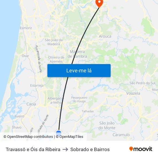 Travassô e Óis da Ribeira to Sobrado e Bairros map