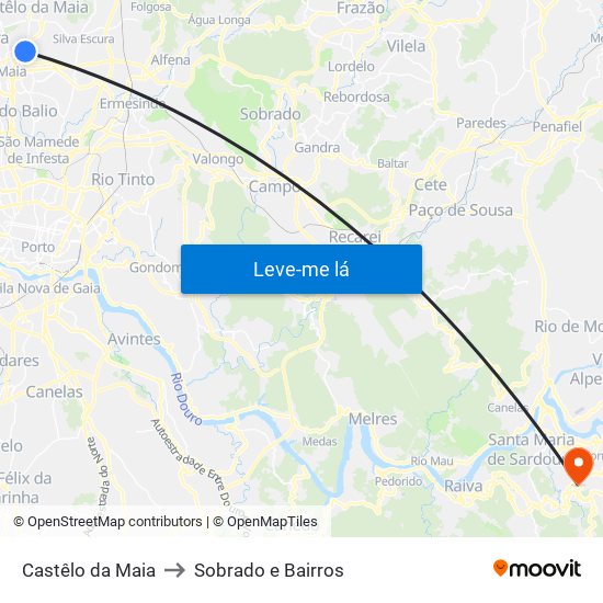 Castêlo da Maia to Sobrado e Bairros map