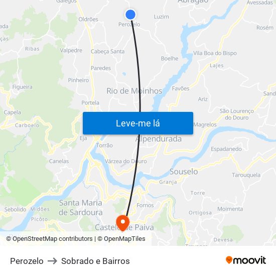 Perozelo to Sobrado e Bairros map