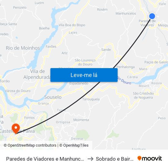 Paredes de Viadores e Manhuncelos to Sobrado e Bairros map