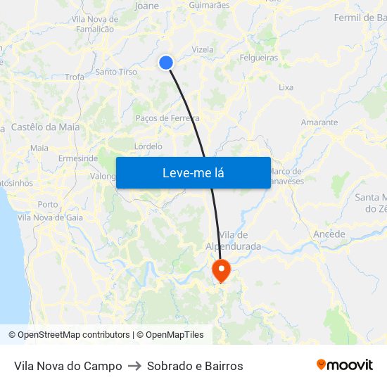 Vila Nova do Campo to Sobrado e Bairros map