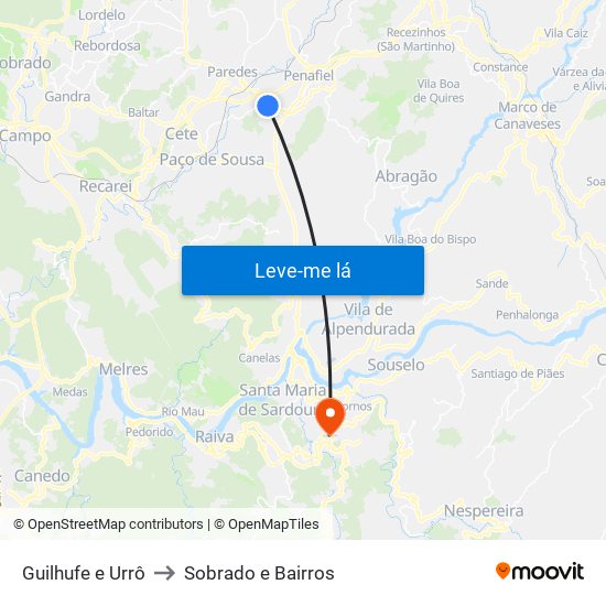 Guilhufe e Urrô to Sobrado e Bairros map