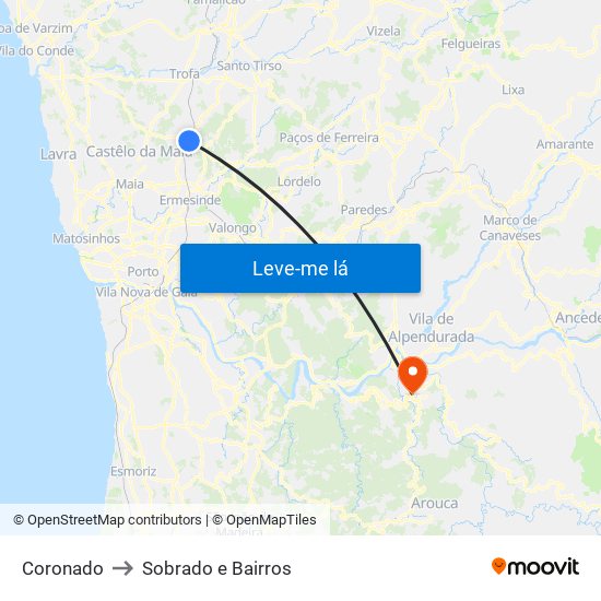 Coronado to Sobrado e Bairros map