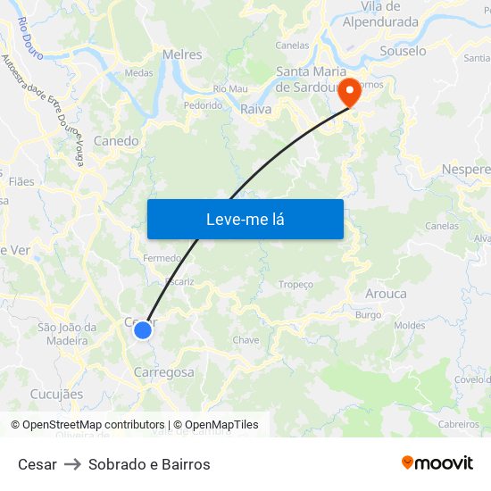 Cesar to Sobrado e Bairros map