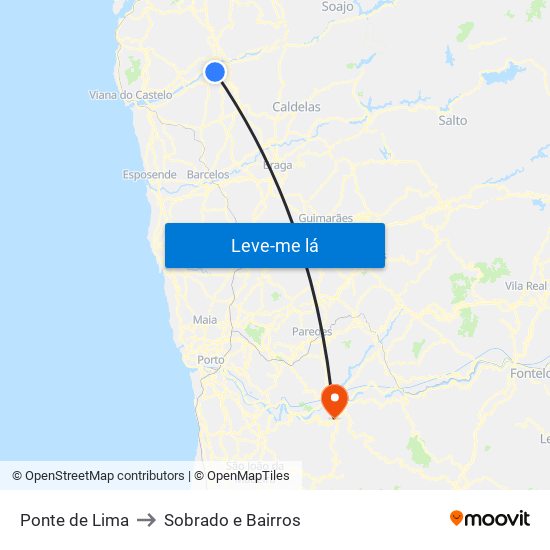 Ponte de Lima to Sobrado e Bairros map