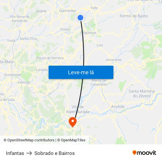 Infantas to Sobrado e Bairros map