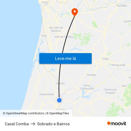 Casal Comba to Sobrado e Bairros map