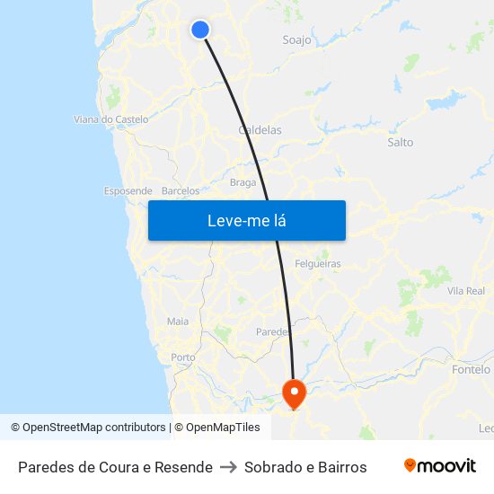 Paredes de Coura e Resende to Sobrado e Bairros map