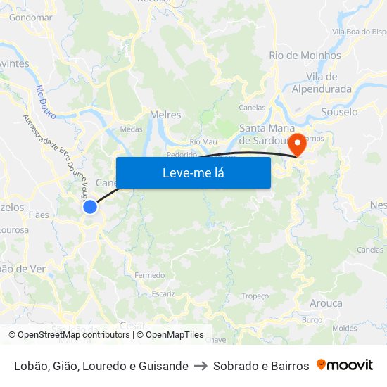 Lobão, Gião, Louredo e Guisande to Sobrado e Bairros map