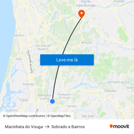 Macinhata do Vouga to Sobrado e Bairros map