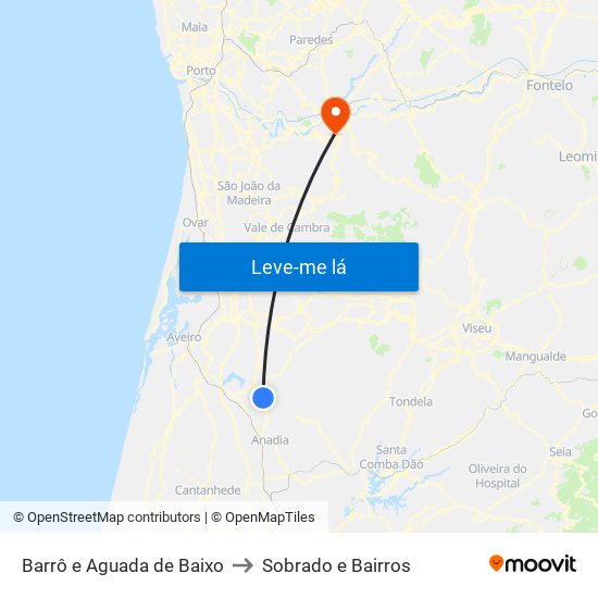 Barrô e Aguada de Baixo to Sobrado e Bairros map