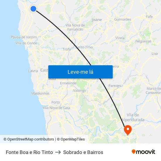 Fonte Boa e Rio Tinto to Sobrado e Bairros map