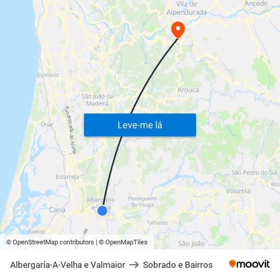 Albergaria-A-Velha e Valmaior to Sobrado e Bairros map