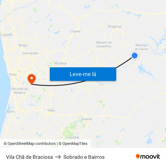 Vila Chã de Braciosa to Sobrado e Bairros map