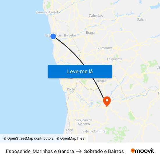 Esposende, Marinhas e Gandra to Sobrado e Bairros map