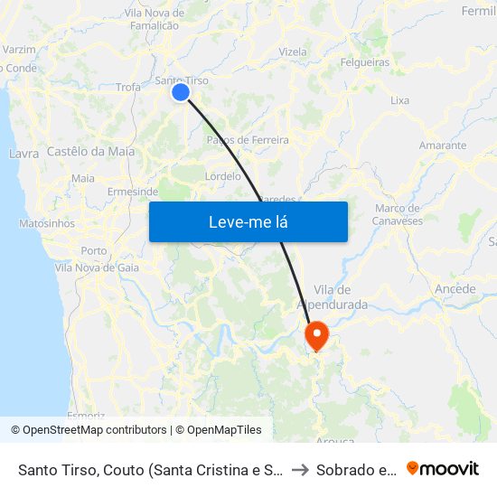 Santo Tirso, Couto (Santa Cristina e São Miguel) e Burgães to Sobrado e Bairros map