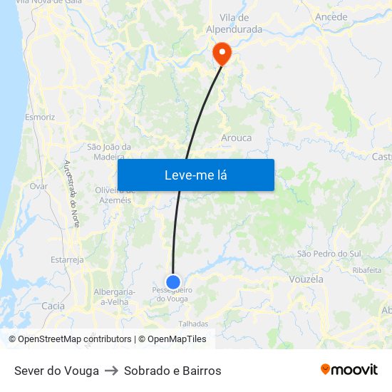 Sever do Vouga to Sobrado e Bairros map