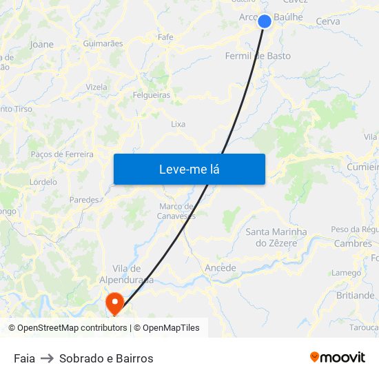 Faia to Sobrado e Bairros map