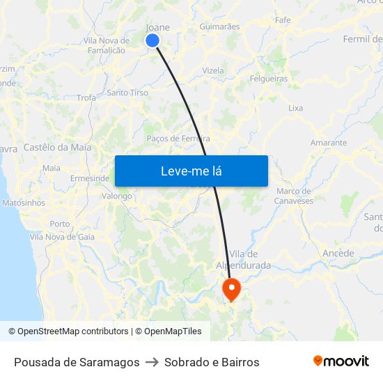 Pousada de Saramagos to Sobrado e Bairros map