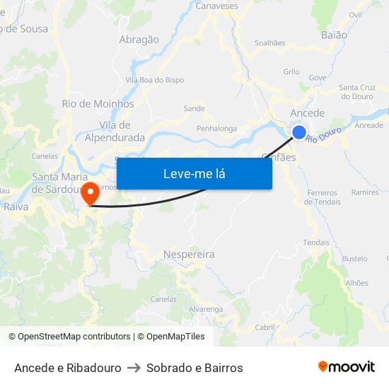 Ancede e Ribadouro to Sobrado e Bairros map