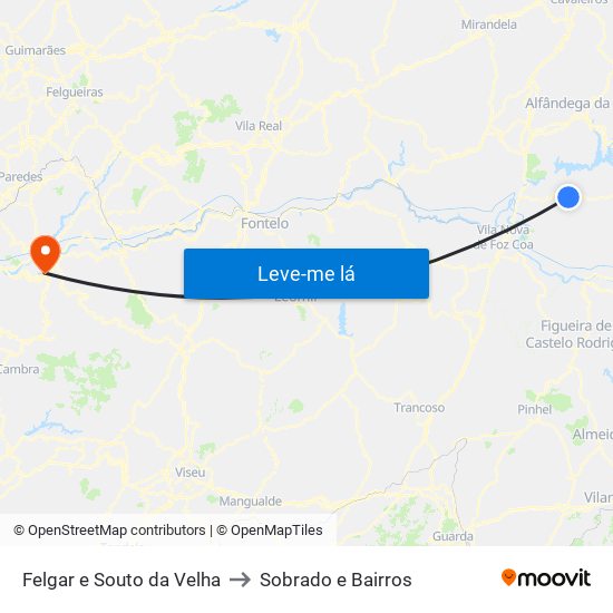 Felgar e Souto da Velha to Sobrado e Bairros map