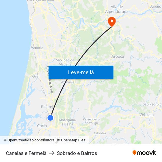 Canelas e Fermelã to Sobrado e Bairros map