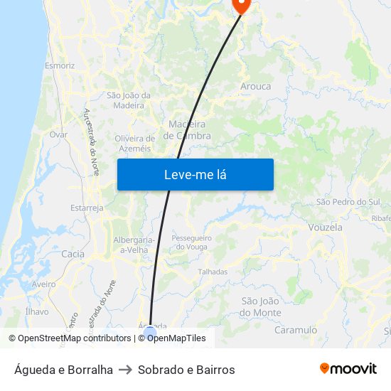 Águeda e Borralha to Sobrado e Bairros map