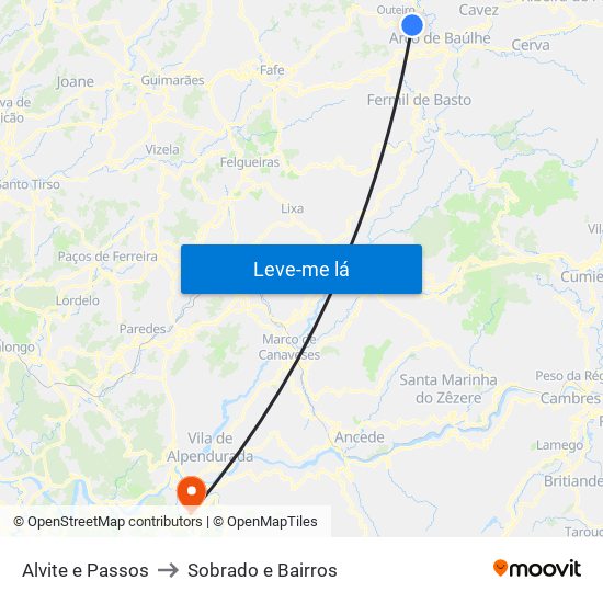 Alvite e Passos to Sobrado e Bairros map