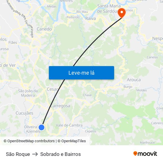 São Roque to Sobrado e Bairros map