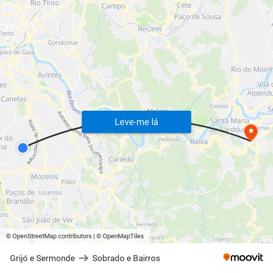 Grijó e Sermonde to Sobrado e Bairros map