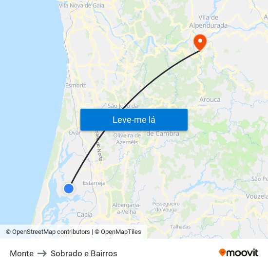 Monte to Sobrado e Bairros map
