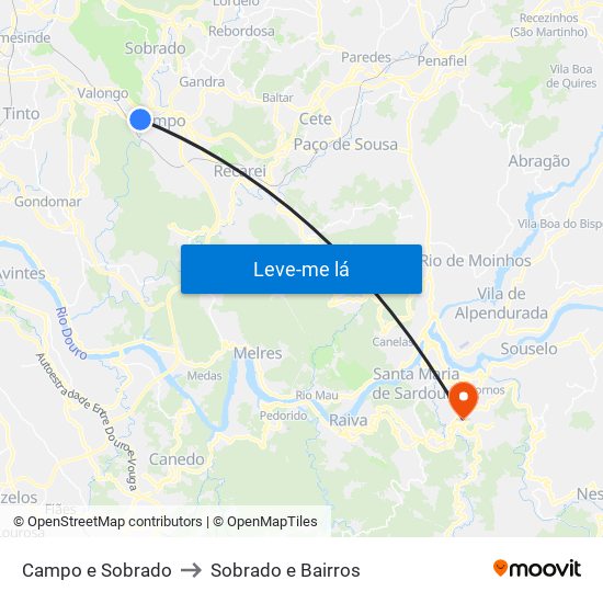 Campo e Sobrado to Sobrado e Bairros map
