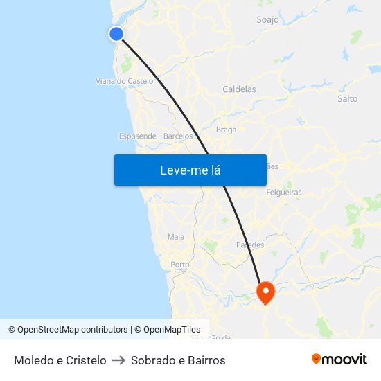 Moledo e Cristelo to Sobrado e Bairros map