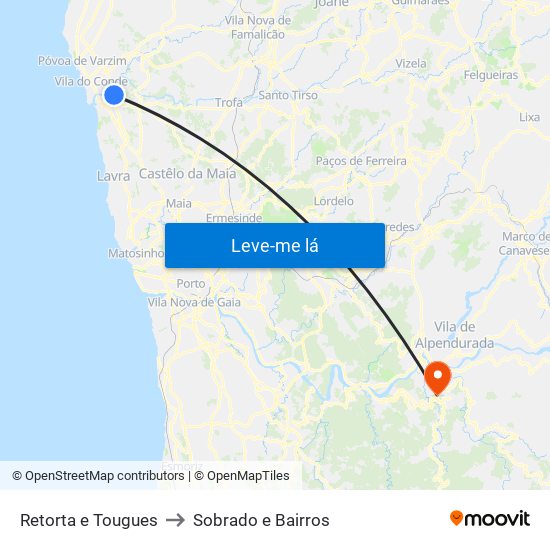 Retorta e Tougues to Sobrado e Bairros map
