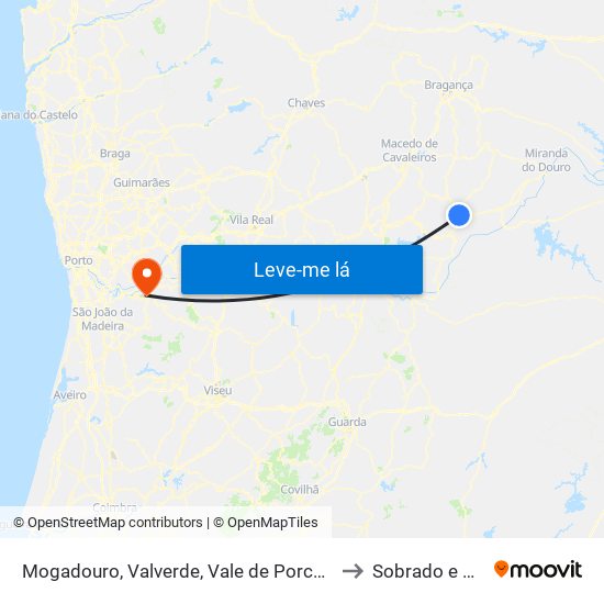Mogadouro, Valverde, Vale de Porco e Vilar de Rei to Sobrado e Bairros map
