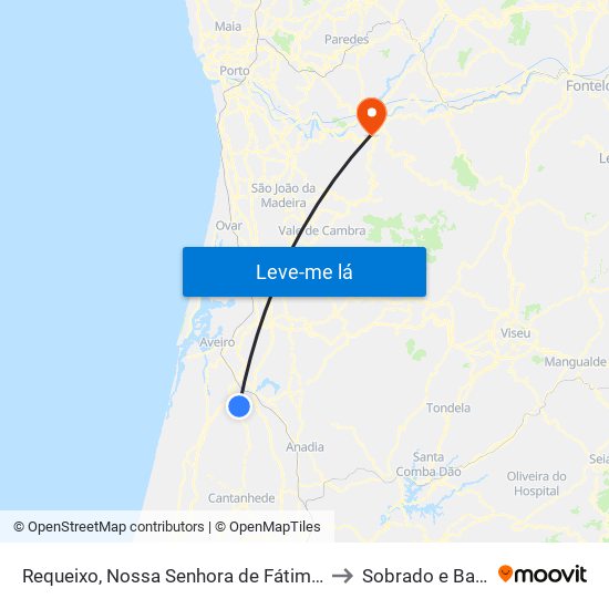 Requeixo, Nossa Senhora de Fátima e Nariz to Sobrado e Bairros map