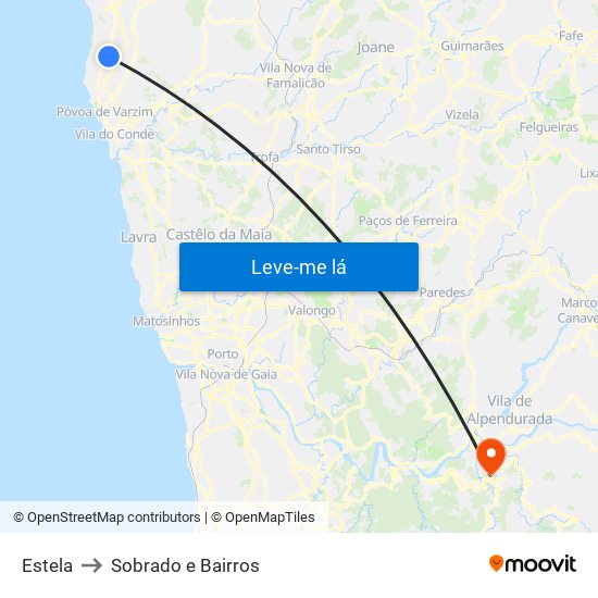 Estela to Sobrado e Bairros map