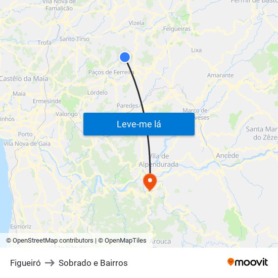 Figueiró to Sobrado e Bairros map