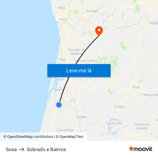 Sosa to Sobrado e Bairros map