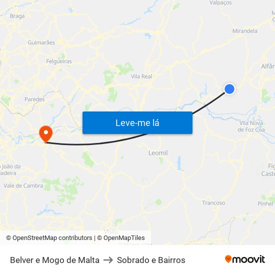 Belver e Mogo de Malta to Sobrado e Bairros map