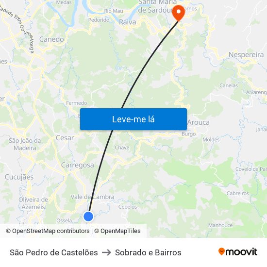 São Pedro de Castelões to Sobrado e Bairros map
